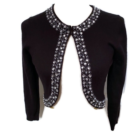 TIBI SWEATER CARDIGAN SHRUG CROPPED BLACK BEADED SILVER Size S SMALL - Picture 1 of 7
